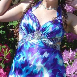 Blue and purple backless prom dress